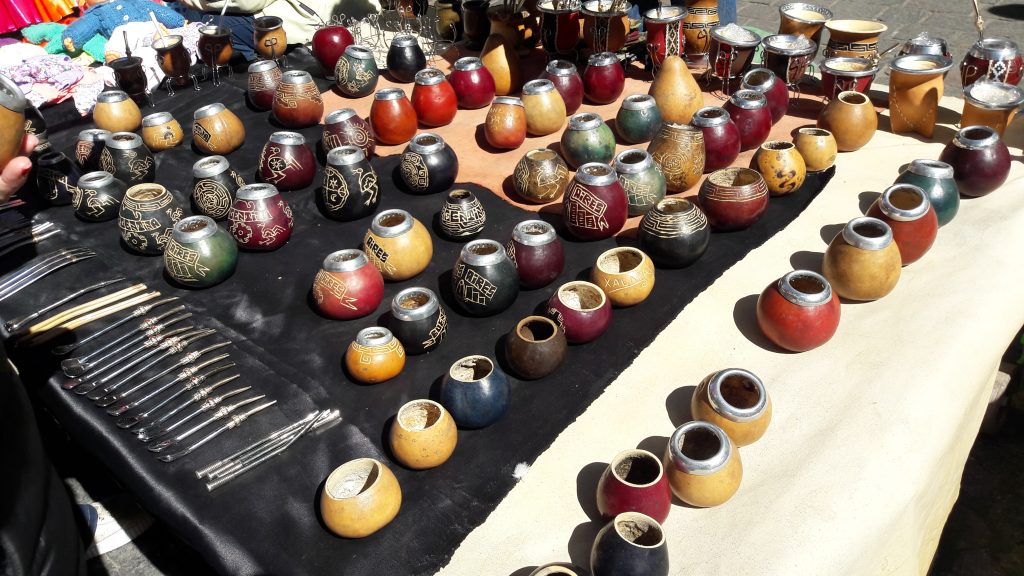mates and bombillas in artisans spot at Buenos Aires streets