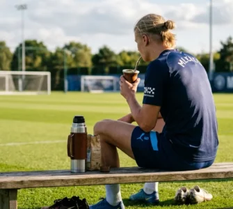 Football player-drinking mate - AI-generated illustration