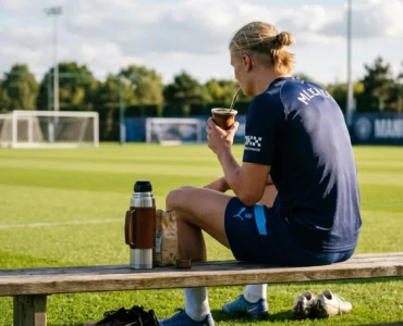 Football player-drinking mate - AI-generated illustration